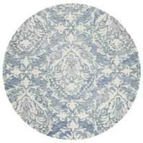 SAFAVIEH Blossom Kestrel Geometric Wool Area Rug, Blue/Ivory, 4' x 4' Round