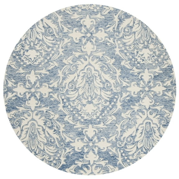 SAFAVIEH Blossom Kestrel Geometric Wool Area Rug, Blue/Ivory, 4' x 4' Round