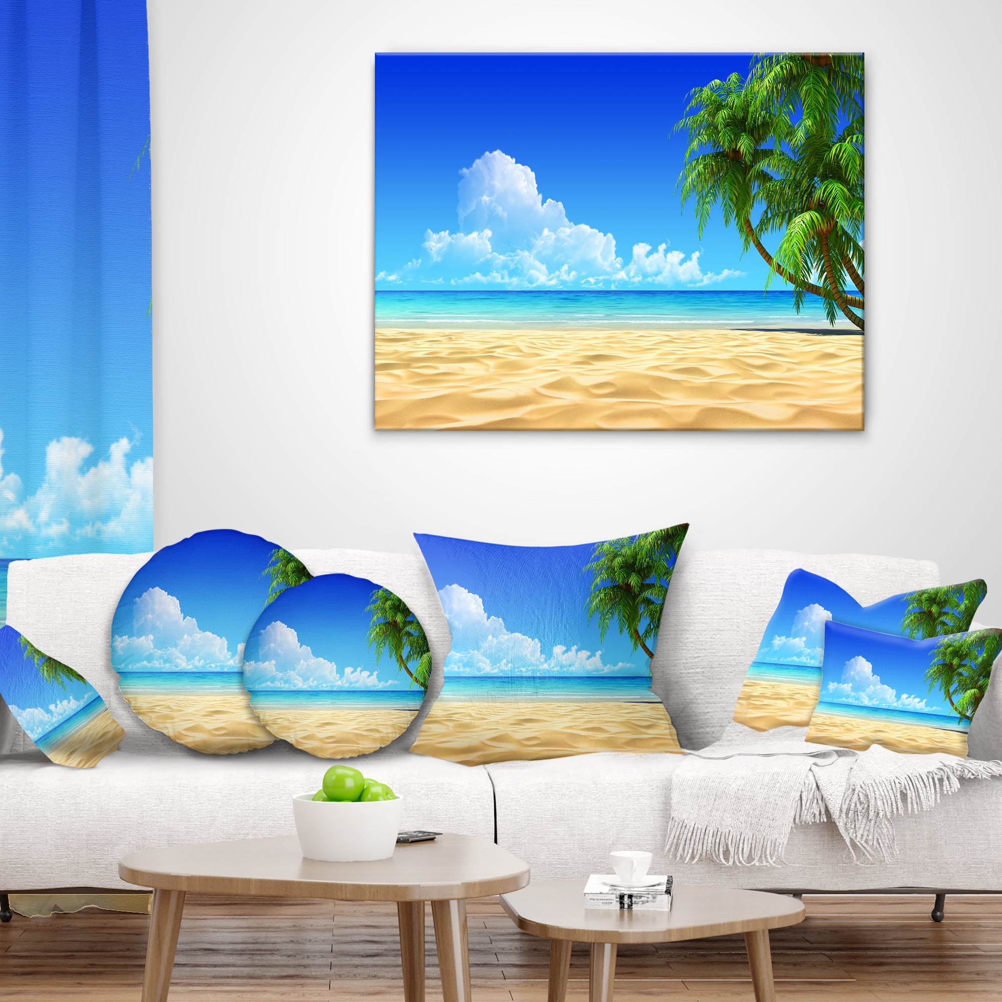 Designart Coconut Palms Bent into Beach - Seashore Throw Pillow - 12x20