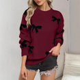 thumbnail image 2 of Bovemsi Sweaters for Women Cozy Long Sleeve Bowknot Printed Casual Knitted Jumper Fall Sweaters, 2 of 6
