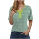 thumbnail image 1 of Camiseta de Manga Corta para las Mujeres con Cuello en V de Impresión de Rayas con Botón, Blusa Casual para el Hogar Y Diario, 1 of 5