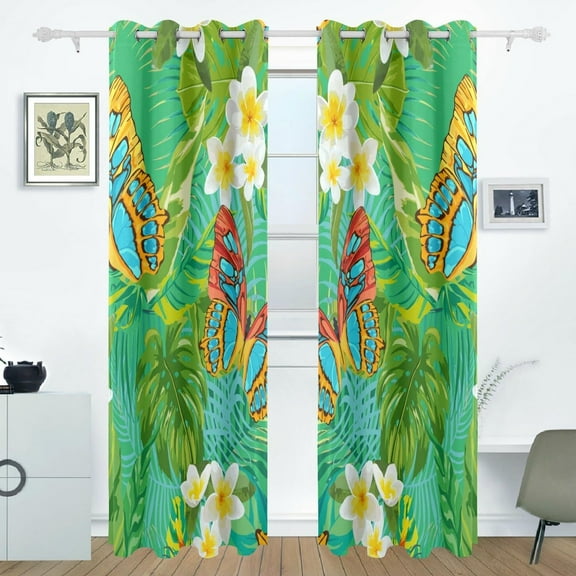 Coolnut Window Curtain Panels Palm Leaves Floral Background Grommet Top Room Darkening Thermal Insulated Blackout Window Treatment Drapes 2 Panels W55 x L84 In