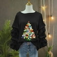 thumbnail image 5 of Yteetum Sweatshirt for Women Oversized Crewneck Christmas Pleated Ruffle Trim Pullover Hoodless Sweatshirts Tops Womens Casual Christmas Graphic Print Round Neck Loose Lantern Sleeve Xmas Sweatshirts, 5 of 5