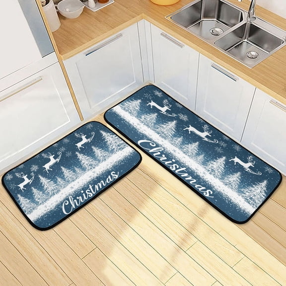 Kitchen Rugs and Mats【2 PCS】Non Skid Simply Snowflakes Reindeer Creative Kitchen Mat