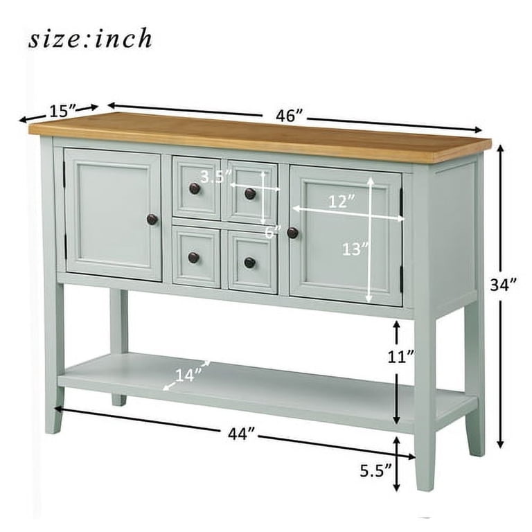 Knocbel Vintage Wood Console Table With 4 Drawers & 2 Cabinets - Antique Gray Sideboard Buffet For Entryway Or Dining Room, 46"L X 15"W X 34"H