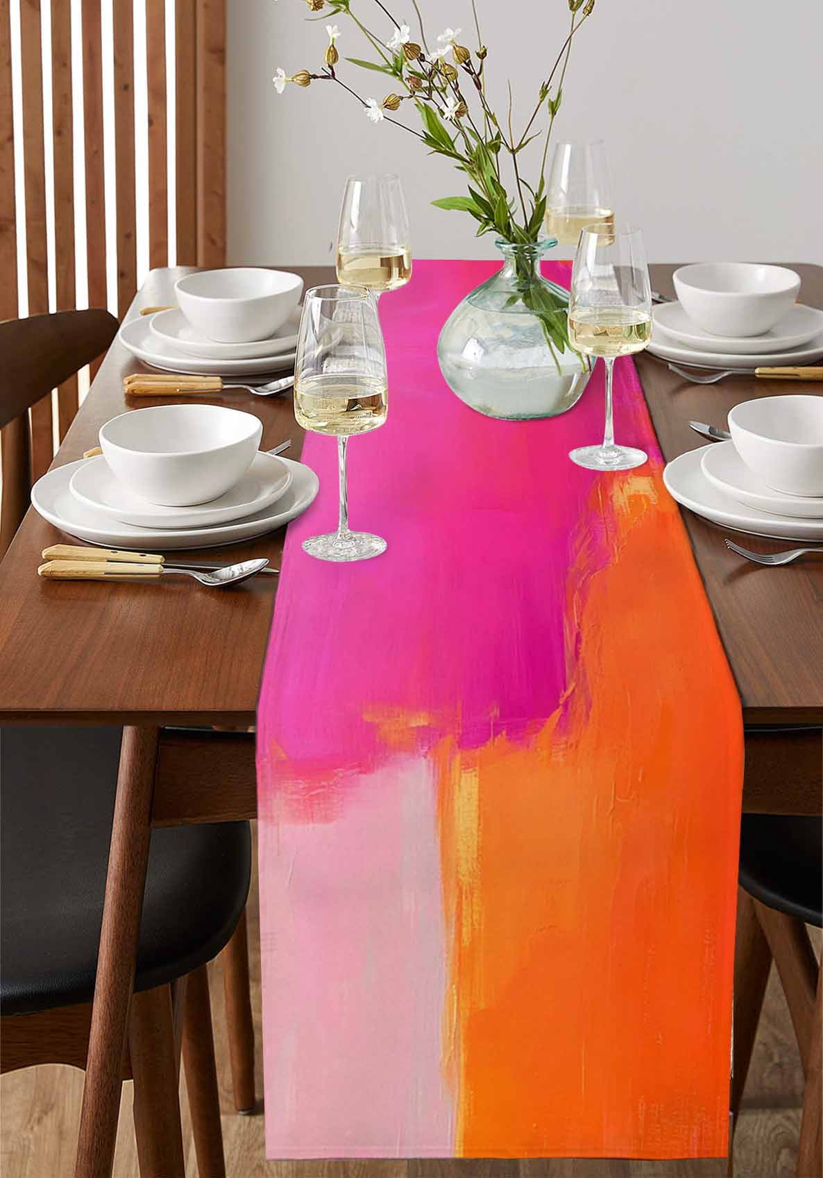 Table Runner Abstract Ombre Orange Pink Table Decoration for Kitchen Dinning Oil Painting Table Decoration for Indoor Outdoor Party Wedding Decor 13x90inch