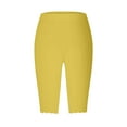 thumbnail image 4 of HNMKIU Women's Solid Color Capri Leggings Knee Length Casual Comfortable Pants for Everyday Wear Yellow，XL, 4 of 4