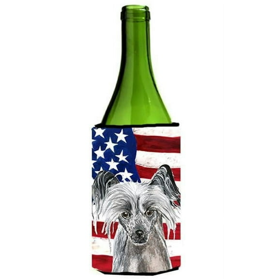 Chinese Crested Usa American Flag Wine bottle sleeve Hugger