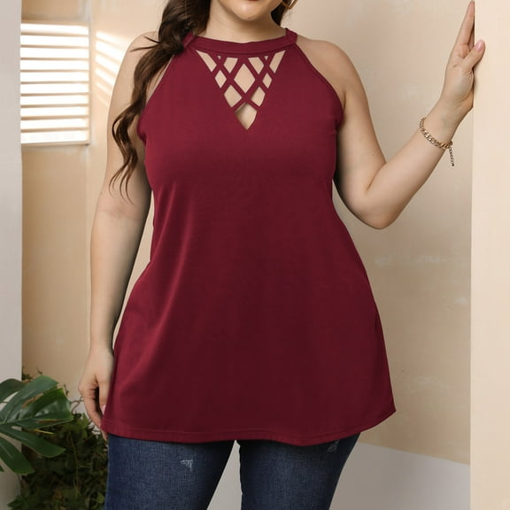 Pimelu Plus Womens Tops Dressy Casual Plus Size Tank Tops for Womens V Neck T Shirts Sleeveless Tunic Floral Printed Summer Flowy Camisole