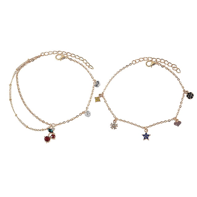1 hermosa pulsera con forma de cereza y colgante creativo en forma de pie, joyería de moda, delicada cadena de muñeca para mujer (dorada)
