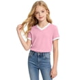 thumbnail image 5 of Y-Sunset Girls' V-Neck T-Shirt, Short Sleeve Casual Tee, Soft Breathable Summer Top for Kids & 7-16 Years(Pink/11-12 Years), 5 of 5
