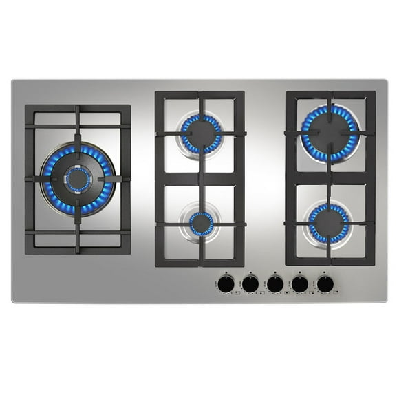 Parrilla de gas de 86 cm (33 pulgadas) Teka EFX 90.1 5G AI AL DR CI LEFT para empotrar de 5 quemadores en acero inoxidable