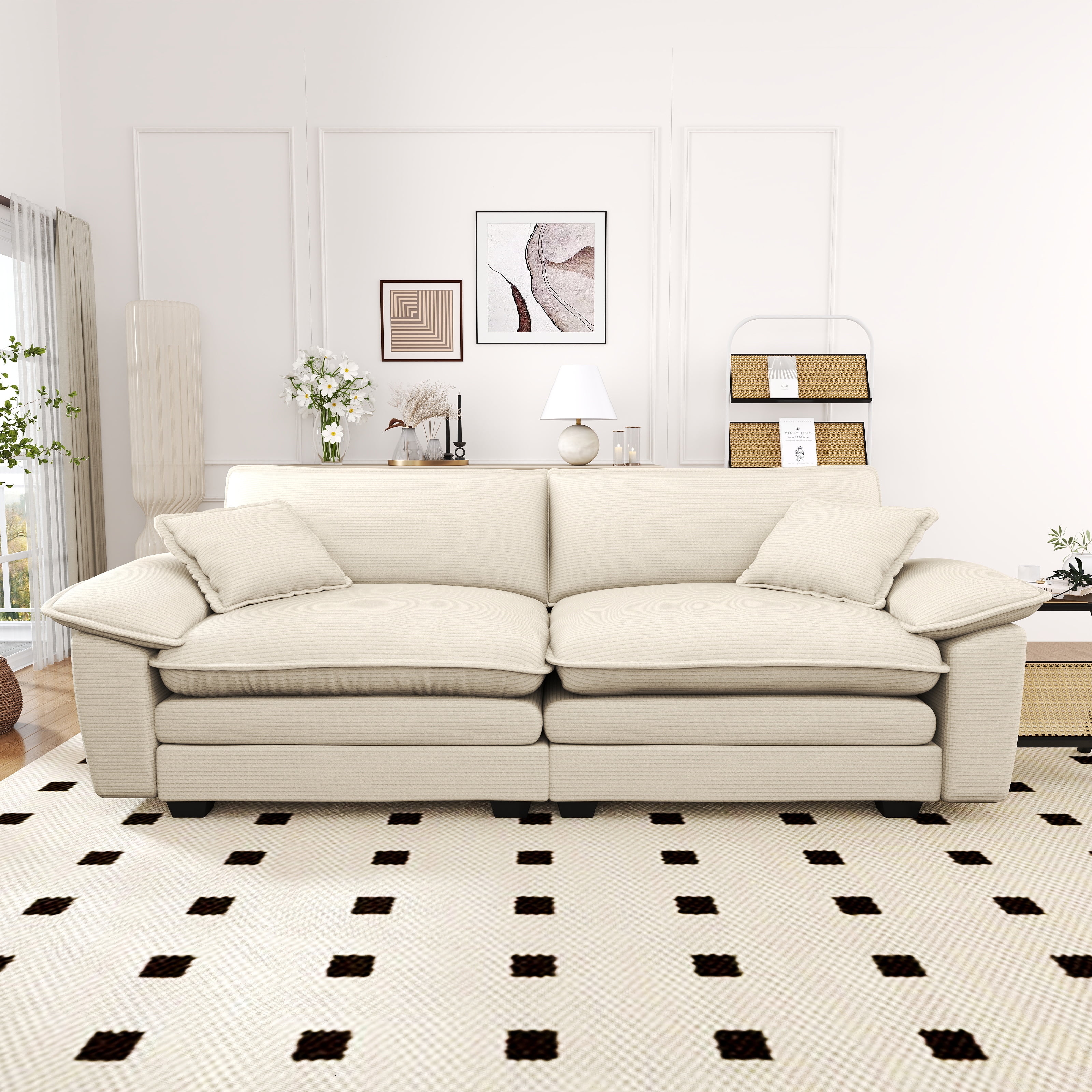 Lunale 80.5" Oversized 2 Seater Corduroy Sofa, Deep Seat Sleeper Cloud Couch for Living Room, Beige