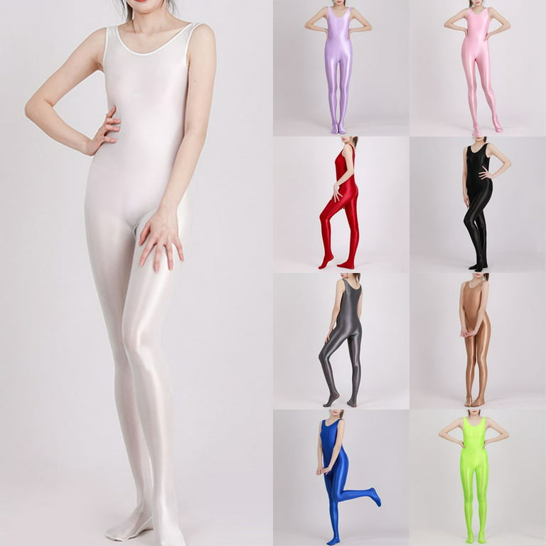 ALSLIAO Women Sexy Oil Sheer Shiny Glossy Wet Rompers Jumpsuit
