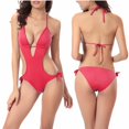 thumbnail image 2 of Wyobmus Women Swimsuit One Piece Bathing Suit Deep V Neck Crisscross Back Adjustable Strap Watermelon Red, 2 of 4