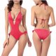 thumbnail image 1 of Trajes de baño de una pieza para mujer, traje de baño camisola de color sólido, traje de baño de bikini en V con cojín en el pecho, traje de baño para mujer, 1 of 4