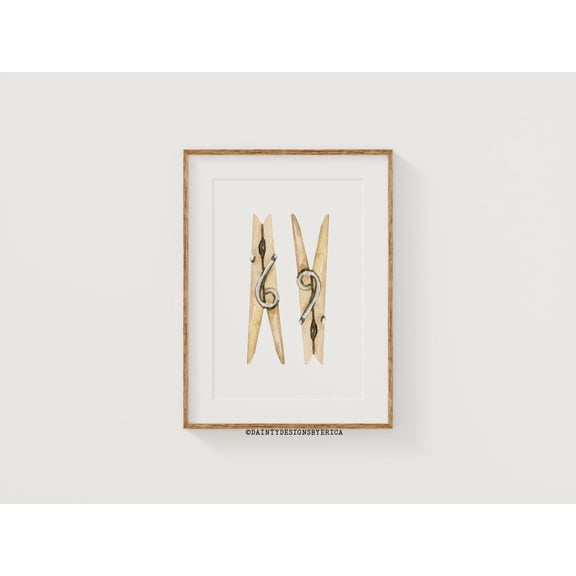 Clothespins Laundry Room Wall Art, Unframed Paper Print Size 8x12