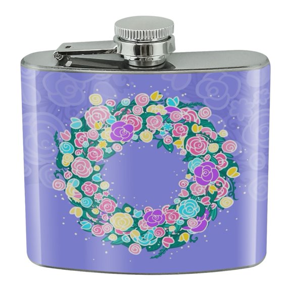 Spring Wreath Flowers Stainless Steel 5oz Hip Drink Kidney Flask