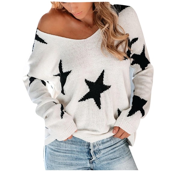 Vedolay Ladies Pullover Tops Solid Sweater Autumn Winter Women Long Sleeve Knit Pullovers White,L