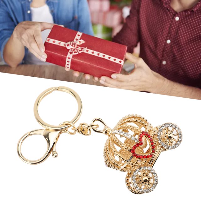 Llavero Con Diseño De Carro De Calabaza De Princesa, Decoración Con Diamantes De Imitación Brillantes, Llavero En Forma De Corazón Para Mujeres Y Niñas