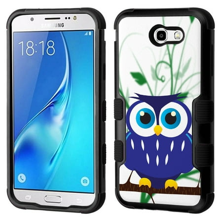 Samsung Galaxy 4 Mini Case Owl 3-Layer Case for Samsung Galaxy J7 V / J7 Perx / J7 Sky Pro, OneToughShield ® Hybrid Phone Case (Black/Black) - Blue Owl ()