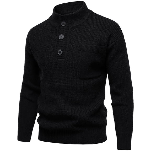 ChaoLingNeng Mens Sweaters 177Xl Men's Cable Knit Collar And Button Pullover Sweater Casual Long Sleeve Stand Collar Button Knitted Polo Sweaters