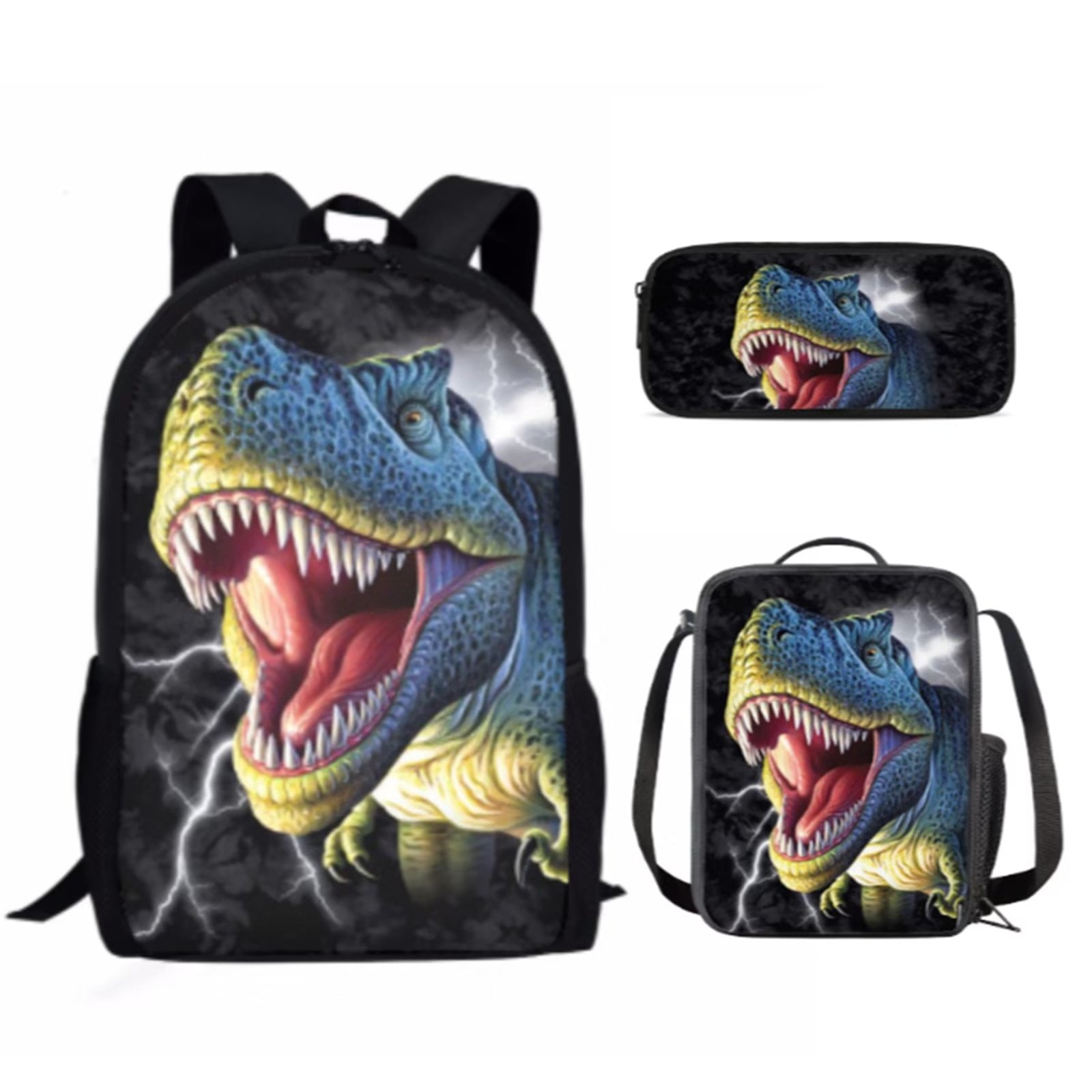 Renewold 3Pcs Dinosaur School Bag for Teens Boys with Thermal Lunch Box ...