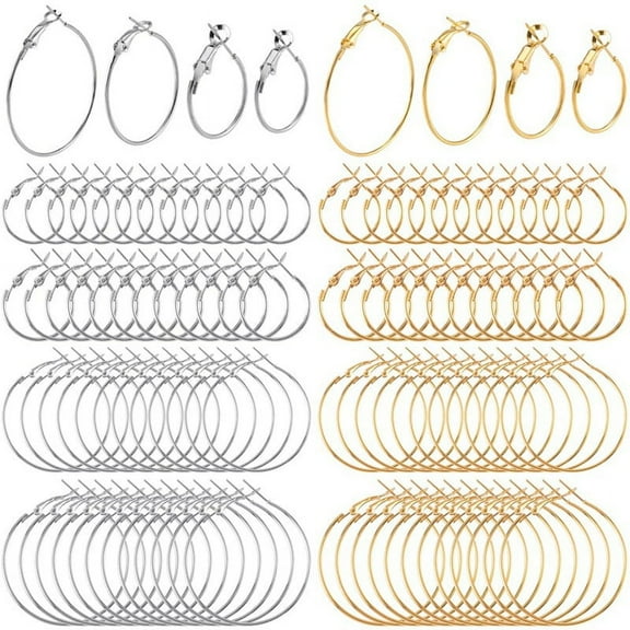96Pcs Hoop Earrings Finding, for Jewelry Making, Gold Silver Open Beading DIY Earrings Craft Art Accessories