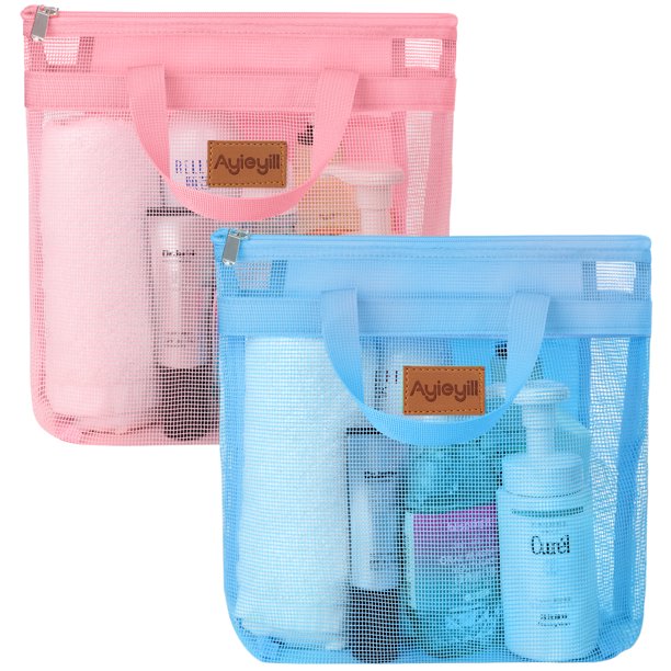 Ayieyill 2 Pcs Portable Mesh Shower Caddy Bag, Quick Dry Hanging