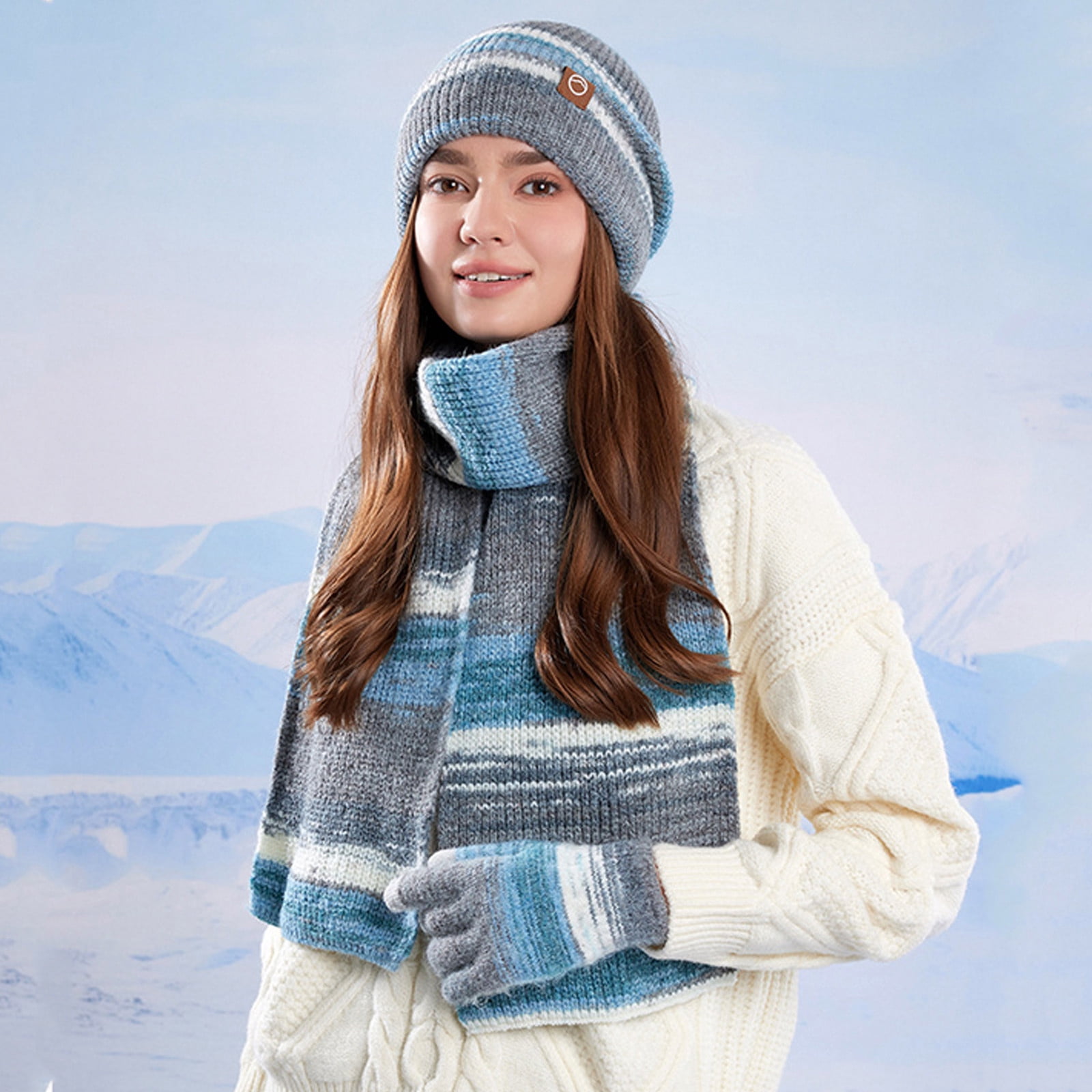 Warm Fleece Knit Hat Scarf Gloves Set Touch Screen Winter Accessories Winter Hat Scarf and Touch Screen Gloves 3-Piece Set, Cold  main image 2