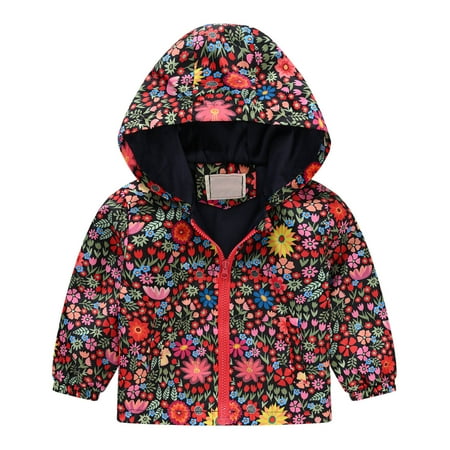 

Juebong Windproof Waterproof Toddler Kids Baby Boys Girls Cute Cartoon Flowers Rabbit Pattern Jacket Hooded Coat Friendly To Skin Gifts for 2-3 Years Red