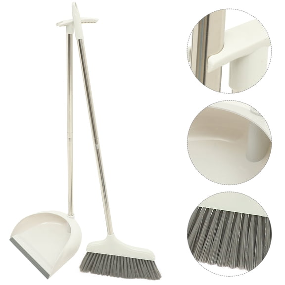 FOMIYES Indoor Broom and Dustpan Set with Comfortable Handle, Beige, Efficient Floor Cleaning Tools for Home and Office