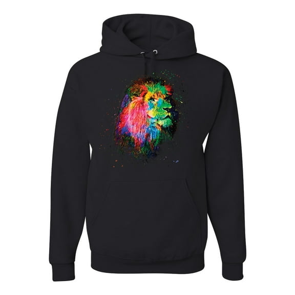 Lion Paint Art Splatter Abstract Art Animal Lover Unisex Graphic Hoodie Sweatshirt, Black, Small