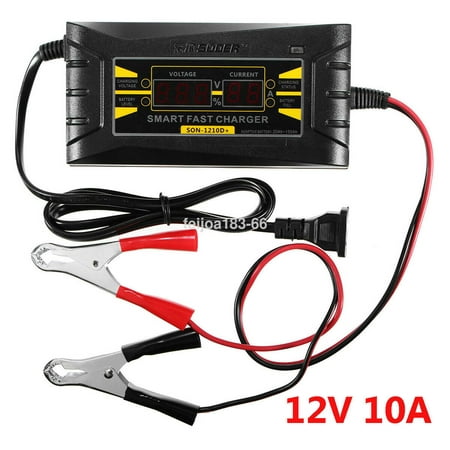 12V 10A Smart Fast Lead-acid Battery Charger For Car Motorcycle LCD