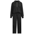 thumbnail image 3 of felwors Women's Half - Zip High Neck Tracksuit Set: Long Sleeve Sweatshirt & Wide Leg Pants for Casual Activewear Black, XL, 3 of 3