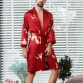 thumbnail image 4 of SWSMCLT Men's Summer Lightweight Soft Satin Bath Robe 2 Piece Bathrobe Pajama Shorts Silky 3/4 Sleeve Lounge Set Burgundy Medium, 4 of 4