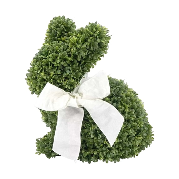 8.25Inch Easter Artificial Green Boxwood Bunny Shaped Topiary Tree with White Bow, Perfect for Indoor & Outdoor Front Porch, Easter& Garden Decor (Bunny Tree without Base)