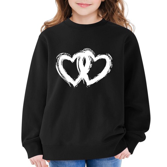 UACY Kids Heart Print Crewneck Pullover Sweatshirt, Soft Cotton Long Sleeve, Casual Loose Outwear Top for Girls and Boys (Black, 5-6 Years)