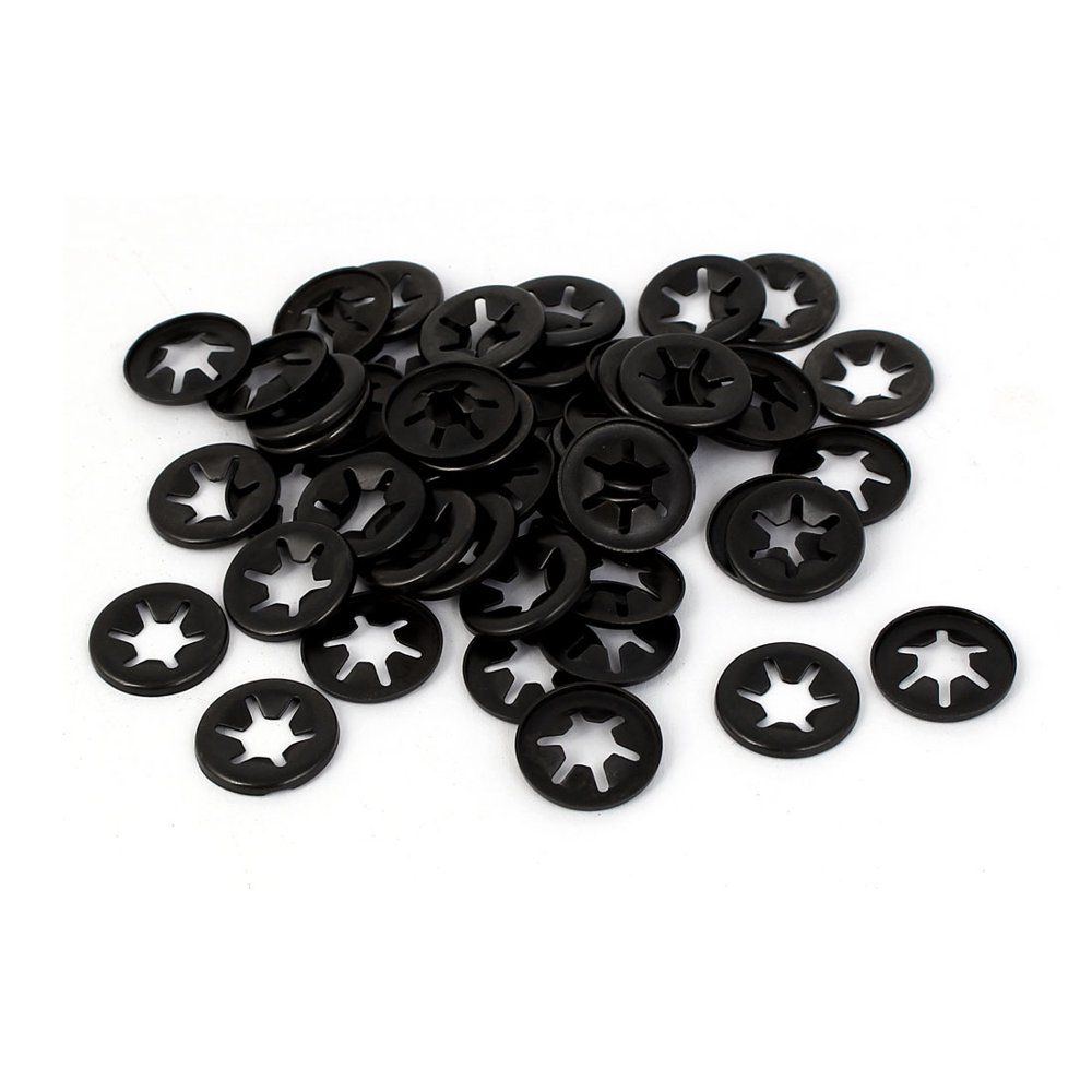 6mm Inner Diameter 65Mn Steel Push On Starlock Washers Black 50 Pcs