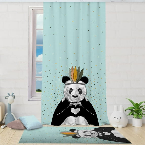 3S Brother's Romantic Panda Blue 100% Blackout Curtains for Kids Bedroom Thermal Insulated Noise Reducing Home Décor Printed Window Curtains Single Curtain Panel - Made in Turkey (52"Wx120"L)