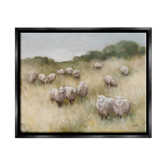 Stupell Industries Sheep Herd Rural Grassland Animals & Insects Painting Black Floater Framed Art Print Wall Art, 21 x 17