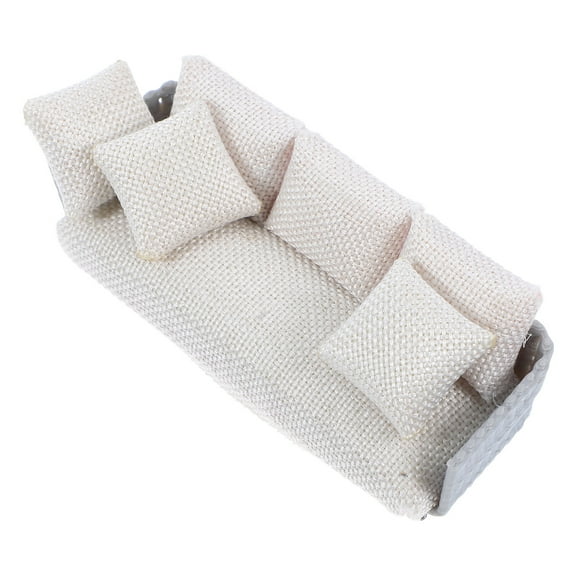 OULII Beige Resin Miniature Sofa Chair with Pillows for Dollhouse Decor, Realistic 1/30 Scale Furniture Accessory