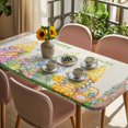 thumbnail image 3 of Easter Table Cloths for 6 Foot Rectangle Tables, Rustic Gnomes Duck Floral Colorful Eggs Wooden Grain Patio Waterproof Elastic Fitted Tablecloths, Washable Rectangular Table Cover for Camping, 3 of 8