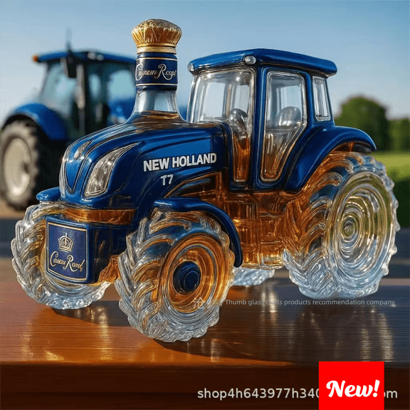 Tractor-shaped whiskey decanter, 350ml heat-resistant glass creative liquor bottle with stopper, unique tractor-themed spirits bottle, suitable for bourbon and Scotch whisky, creative home bar decora
