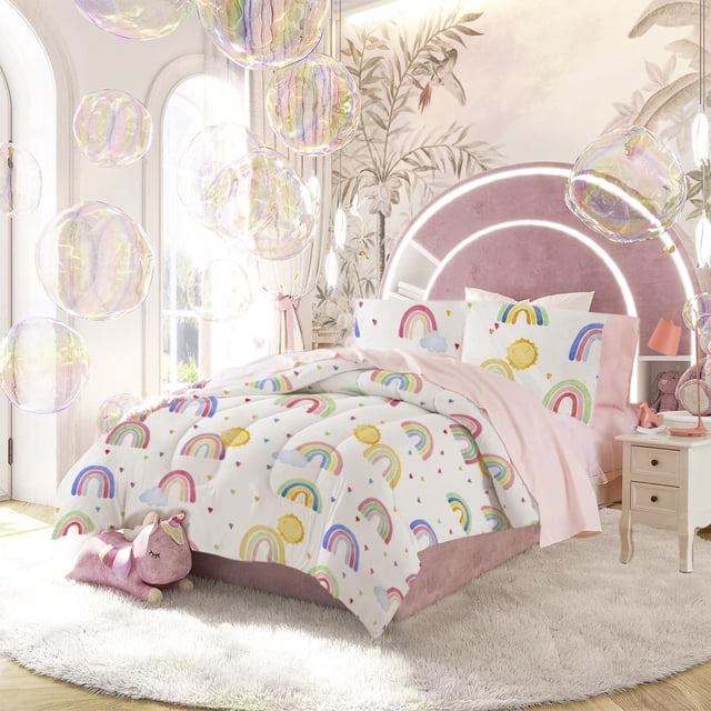 Set De Edredón 3 Pzas Polo One Arcoiris Rosa Promo Veloutte