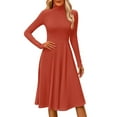 thumbnail image 2 of Women's Casual Fashion High Neck Long Sleeve Solid Color Midi Dress, Fall and Winter Comfortable Dress for Casual Outings, Soft and Breathable Fabric,Saffron,2XL, 2 of 7