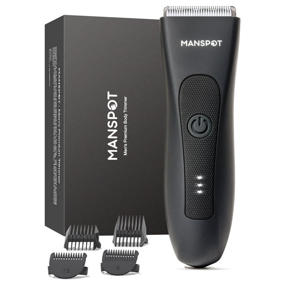 MANSPOT Manscape - Cortadora de pelo para ingle y cuerpo para hombres, cortadora eléctrica de bolas, afeitadora púbica, kit Manscape con 4 protectores, cabezales de cuchillas de cerámica reemplazables