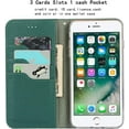 thumbnail image 4 of iPhone 8 Plus Genuine Cowhide Leather Wallet Case,Headset Winder,Flip Folio Magnetic Closure,Card Holder Slots,Kickstand,Cash Pockets Wrist Strap Cover Case for iPhone 7 Plus,5.5",Deep Green, 4 of 17