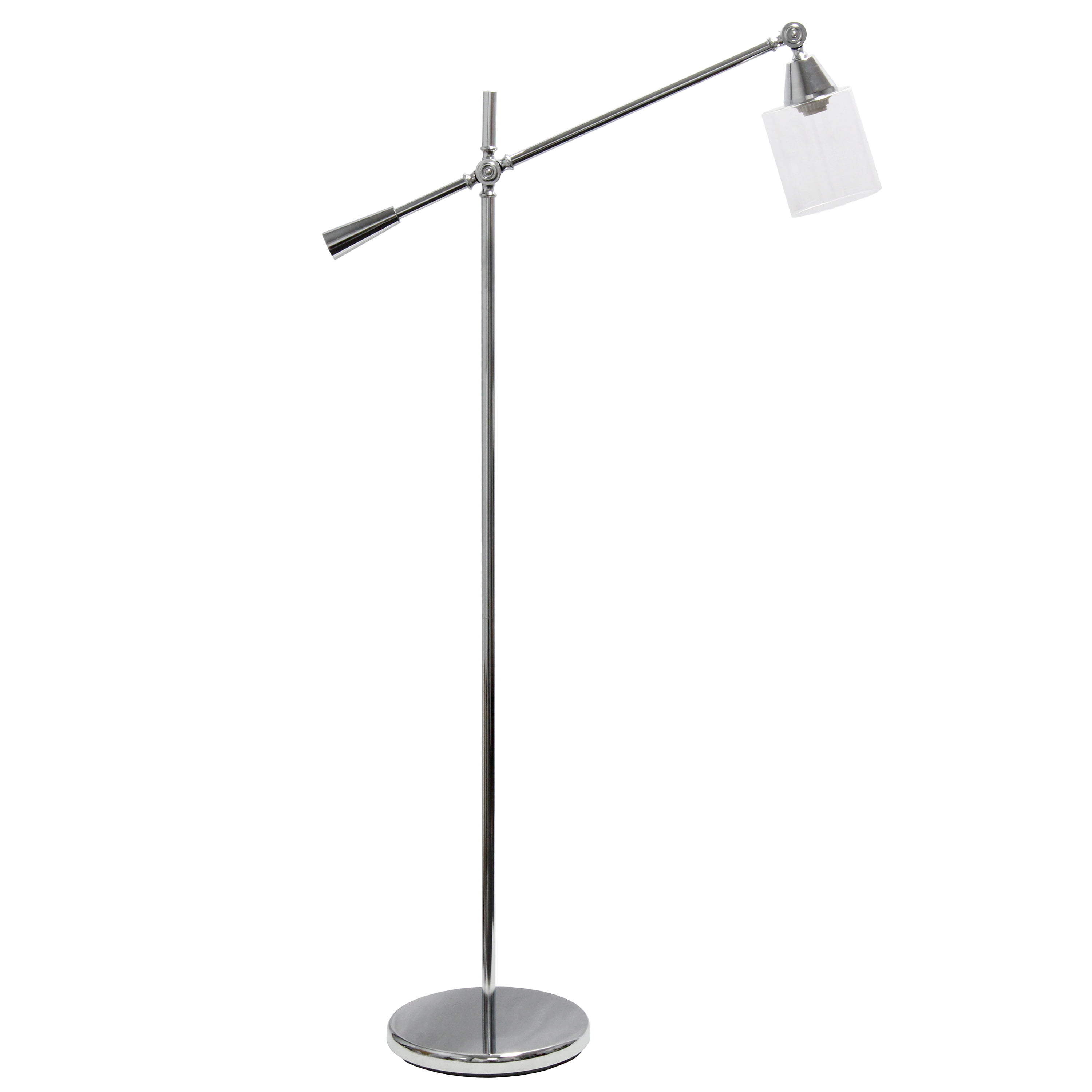 Lalia Home Swing Arm Floor Lamp with Clear Glass Cylindrical Shade, Chrome