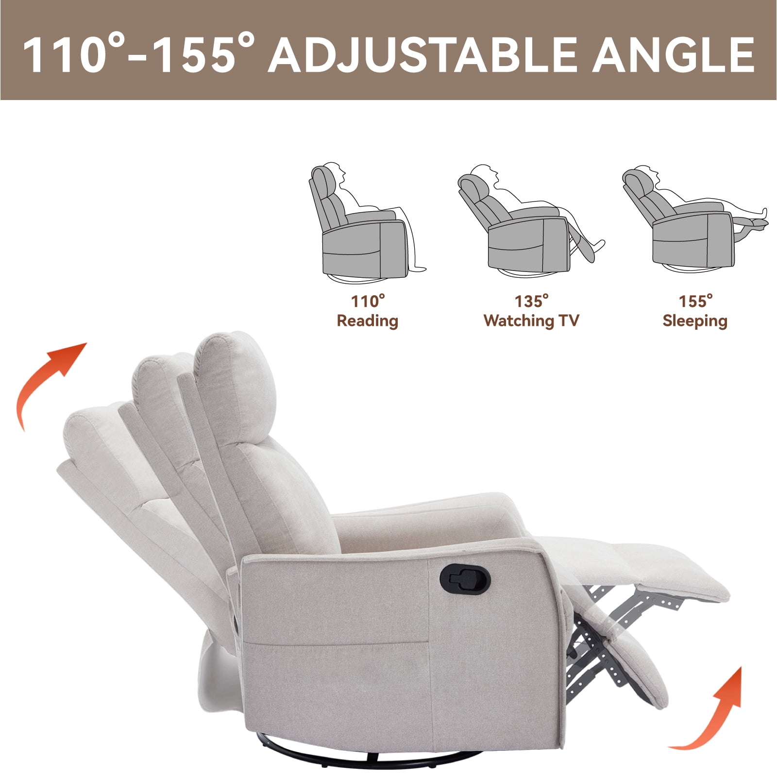 Segmart 360° Swivel & Rocker Recliner Chair with Massage & Lumbar Heat- Manual Recliner, Fabric Lounge Chair for Living Room